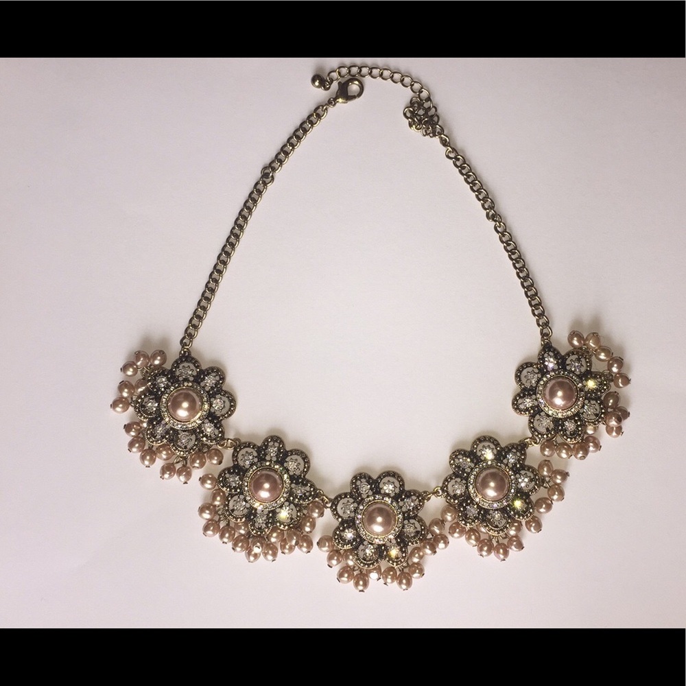 19” statement necklace pearl diamante oxidised fin